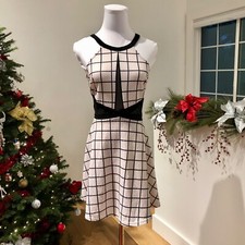 Black & Cream Mesh Flared Accent Cocktail Party Mini Dress sz XS/S