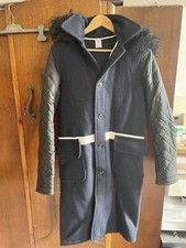 J.w. Anderson Navy Black Heavy Wool Coat Detachable Fur Trim Hood Small