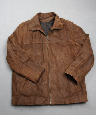 Angelo Litrico Coat Men Large Single Breasted Brown Leather Jacket Casual Rugged