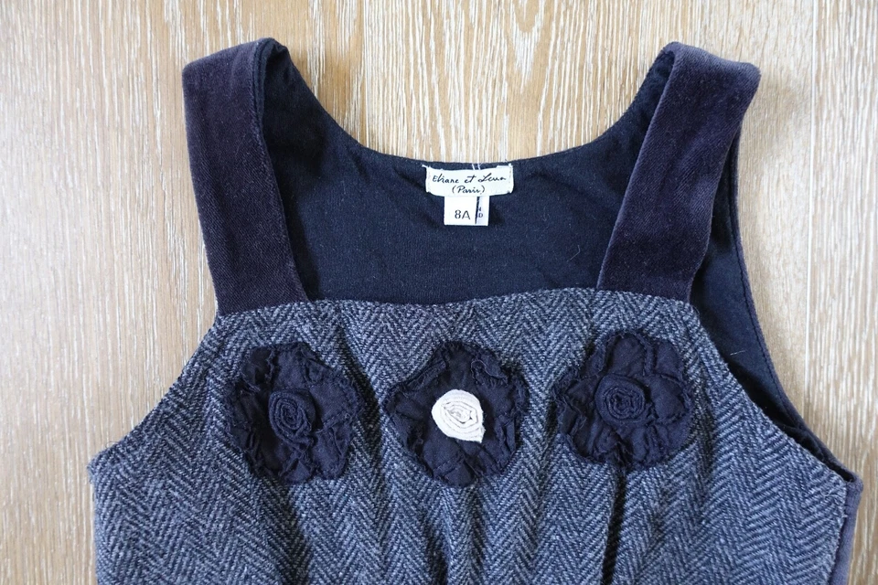 Eliane et Lena Girls Black Herringbone Cotton/Wool Jumper Dress Size 8 EUC - Image 3 of 4