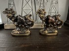 Pair Vintage 1930s Dodge INC Western Bookends Cartoon Cow Bronzed Metal Org Bell — photo 1