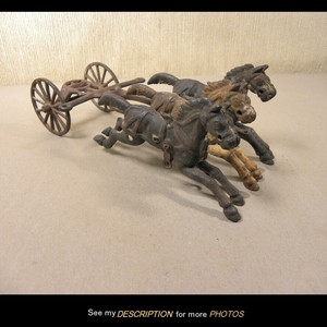 cast iron 3 horse drawn fire wagon