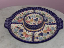 Polish Pottery Chip and Dip RelishTray & Bowl! UNIKAT Signature Paper Lanterns!