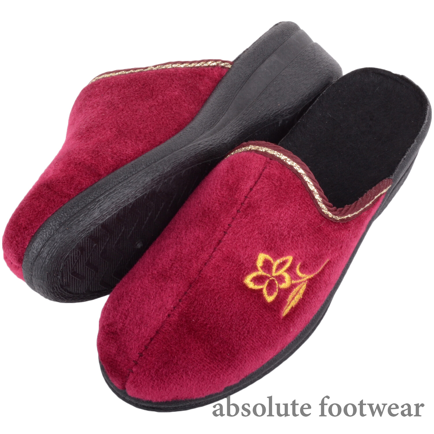 Ladies Womens Slip On Heeled Mule Slipper with Constrasting Floral