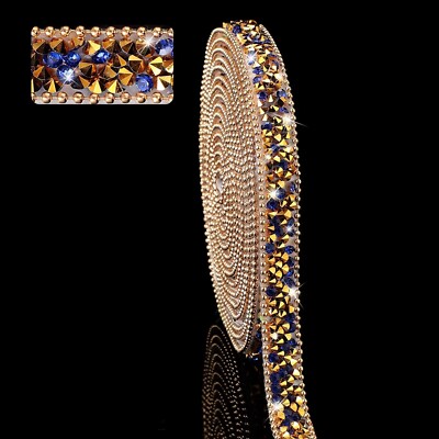 1X 108 x 0.4'' Gold Blue Bling Rhinestone Crystal Diamond DIY Decor Sticker Decal