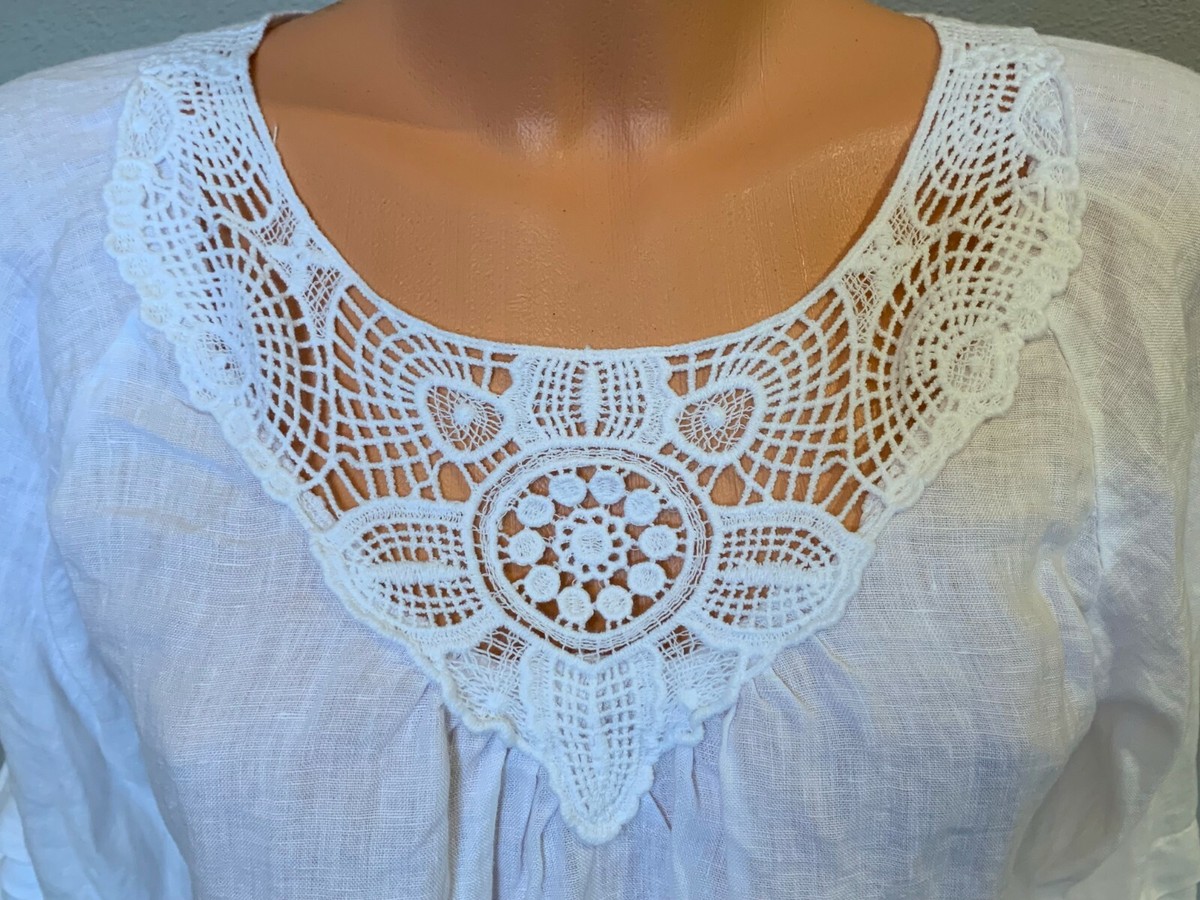 Laura Bianchi Women's M Medium White Linen long Sleeve Lace
