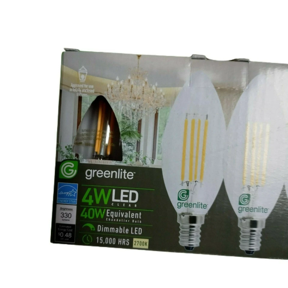 GreenLite LED 4PK Chandelier Bulbs 4W LED Equal to 40W 15,000 Hours 2700K - Image 4 of 4