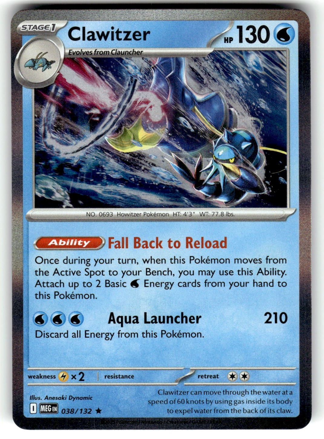Pokemon 2025 ME01: Mega Evolution Clawitzer 38/132 Holo