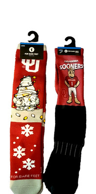 Men's For Bare Fit Sweater Socks Oklahoma Sooners 2 Separate Prs Size L (10-13)