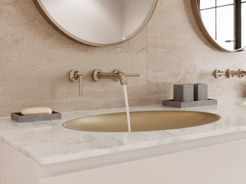 Pfister LG49-TNT2 Gold Tenet 1.2 Gpm Wall Mounted Widespread Bathroom Faucet - Picture 2 of 9