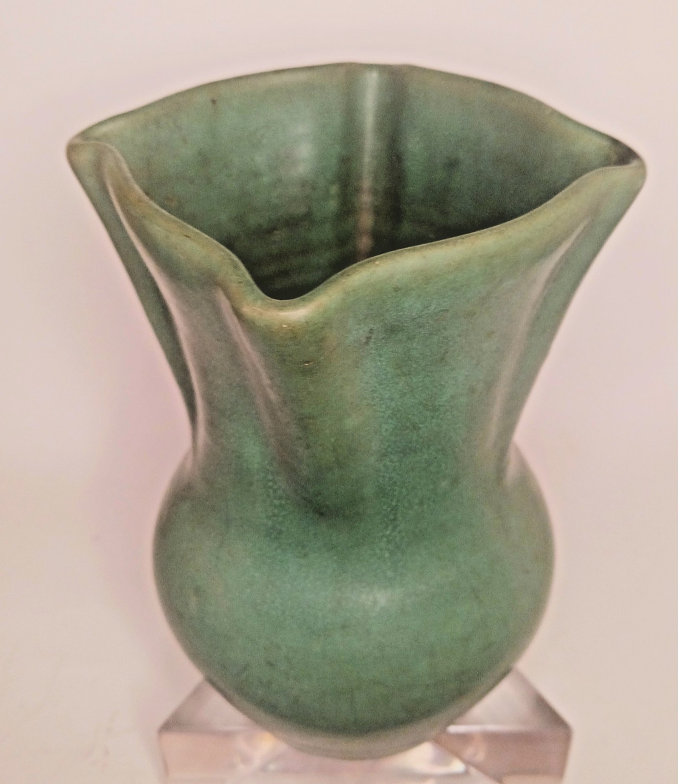 Pottery Display Window Antique American Art Pottery Green Matte Crimped Top Vase. Muncie? | eBay