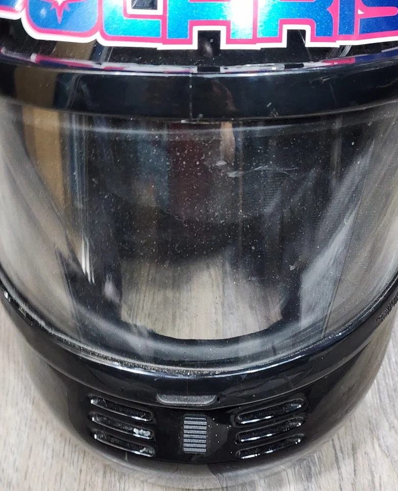 Vintage Polaris Indy Snowmobile Helmet Full-Face Black Blue Pink USA Size Large - Image 3 of 4