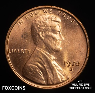 1970-S Small Date Lincoln Memorial Cent Penny - GEM BU  RED      Coin #022026e