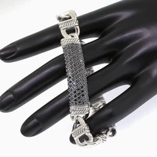 David Yurman 925 Sterling Silver Black Diamond Pave Chain ID Bracelet 8.25"