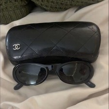 CHANEL 5129-Q 501/87 Black Oval Sunglasses Plastic Tinted UV400 w/ Case 135mm