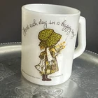 VTG 1972 Federal Milk Glass Holly Hobbie Mug "Start Each Day in a Happy Way"