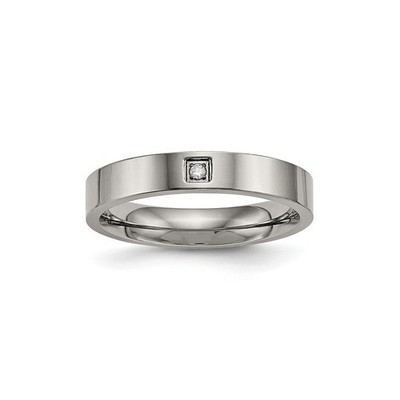 Titanium Polished with CZ 4mm Flat Comfort Fit Band Ring