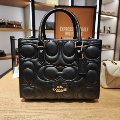 COACH Maggie Small Tote In Signature Black Leather Shoulder Bag