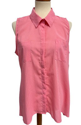 Notations Women's Sleeveless Checked Collared Button Blouse Size L
