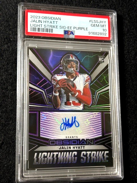 2023 Obsidian Jalin Hyatt Lightning Strike Signature Purple PSA 10 Auto RC /75 view 3