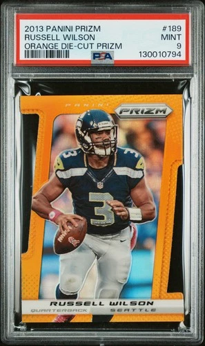 2013 PANINI PRIZM ORANGE DIE-CUT PRIZM #189 RUSSELL WILSON 47/50 PSA 9