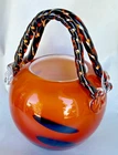 VINTAGE HEAVY MURANO GLASS HAND BLOWN SHAPE LIKE PURSE STYLE VASE WITH HANDLES