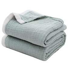 Sage Green Cotton Muslin Blanket, 4-Layer, 50x60, Gauze Throw, Soft, Bed