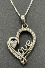 18" Sterling Silver Cubic Zirconia Heart Pendant Necklace 925 X28