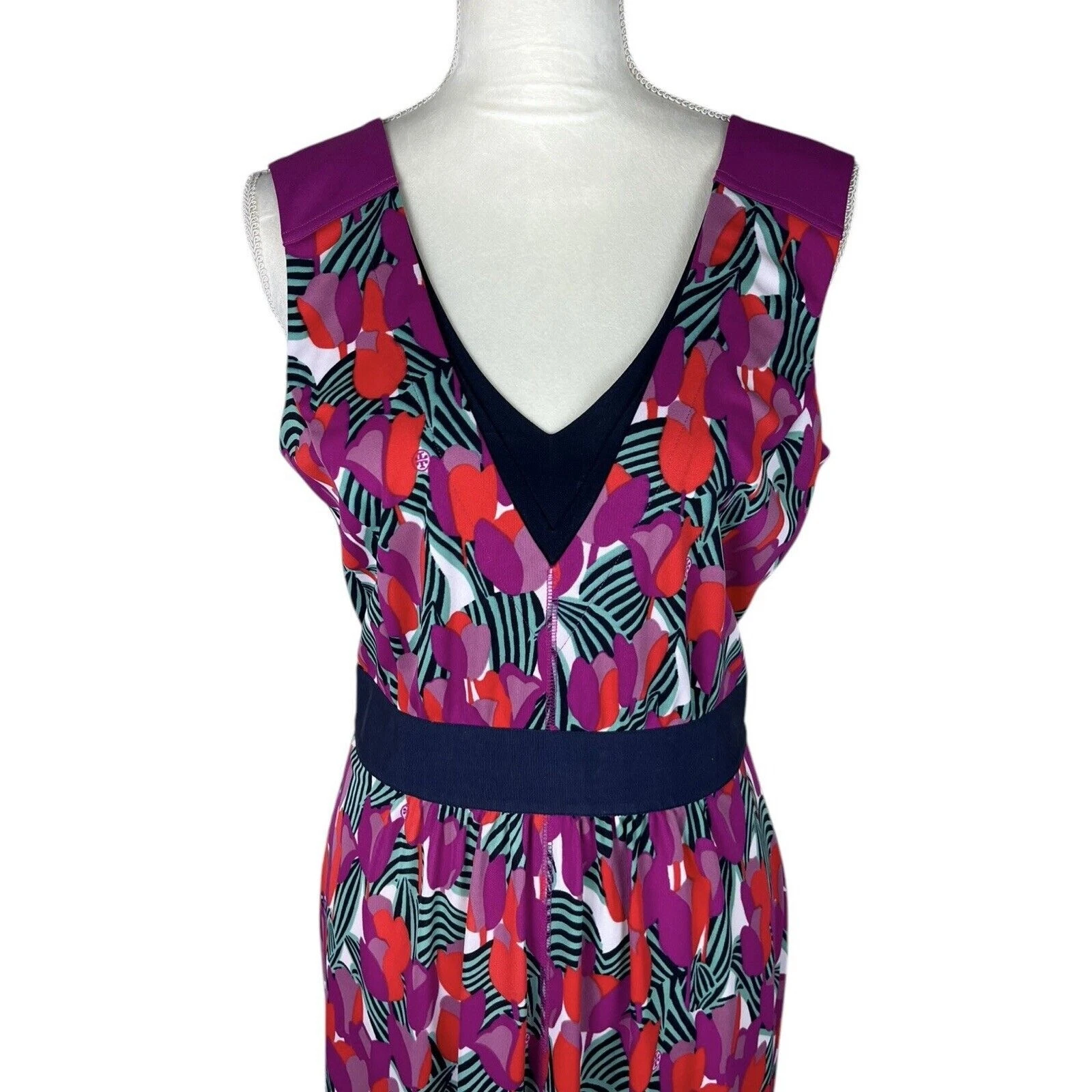 Mini Abito Estivo Tory Burch Rosa Tulipano Augustina Floreale Scollo a V Taglia S