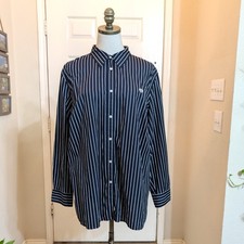 Chaps Navy Blue White Striped Button Front Shirt Womens Plus Size 2X Long Sleeve