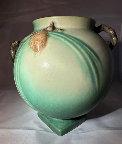 Roseville Pottery Pinecone Vase 745-7 Green Vintage Art Pottery