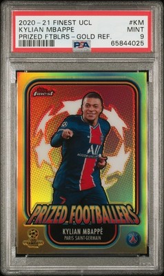 2020-21 Finest UCL Kylian Mbappe #KM Prized Footballers Gold Refractor /50 PSA 9