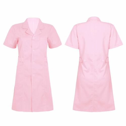 Women Medical Nurse Doctor White Coat Uniform Dress Button Front Scrubs Lab Coat - Picture 12 of 30