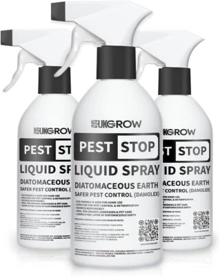 UK GROW Pest Stop Diatomaceous Earth Liquid Spray Natural Pest Control 500ml Fleas Mites