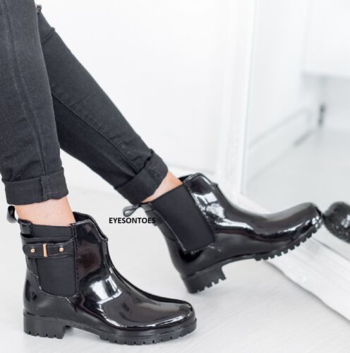 Donna Stivali IN Gomma Wellington Chelsea Delaer Caviglia Inverno Pioggia Scarpe - Picture 7 of 17