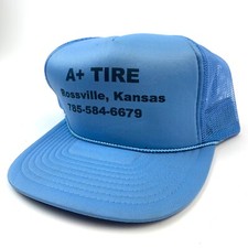 Vintage A Tire Rossville Kansas Blue Mesh Snapback Trucker Hat Cap