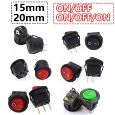 Round Rocker Switch LED illuminated ON/OFF 15mm 20mm 250V 3A 6A Black/Red /Green