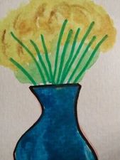 G.A.Titan Acrylic Painting IMPRESSIONISM Yellow Flowers In Vase Whimsical Art