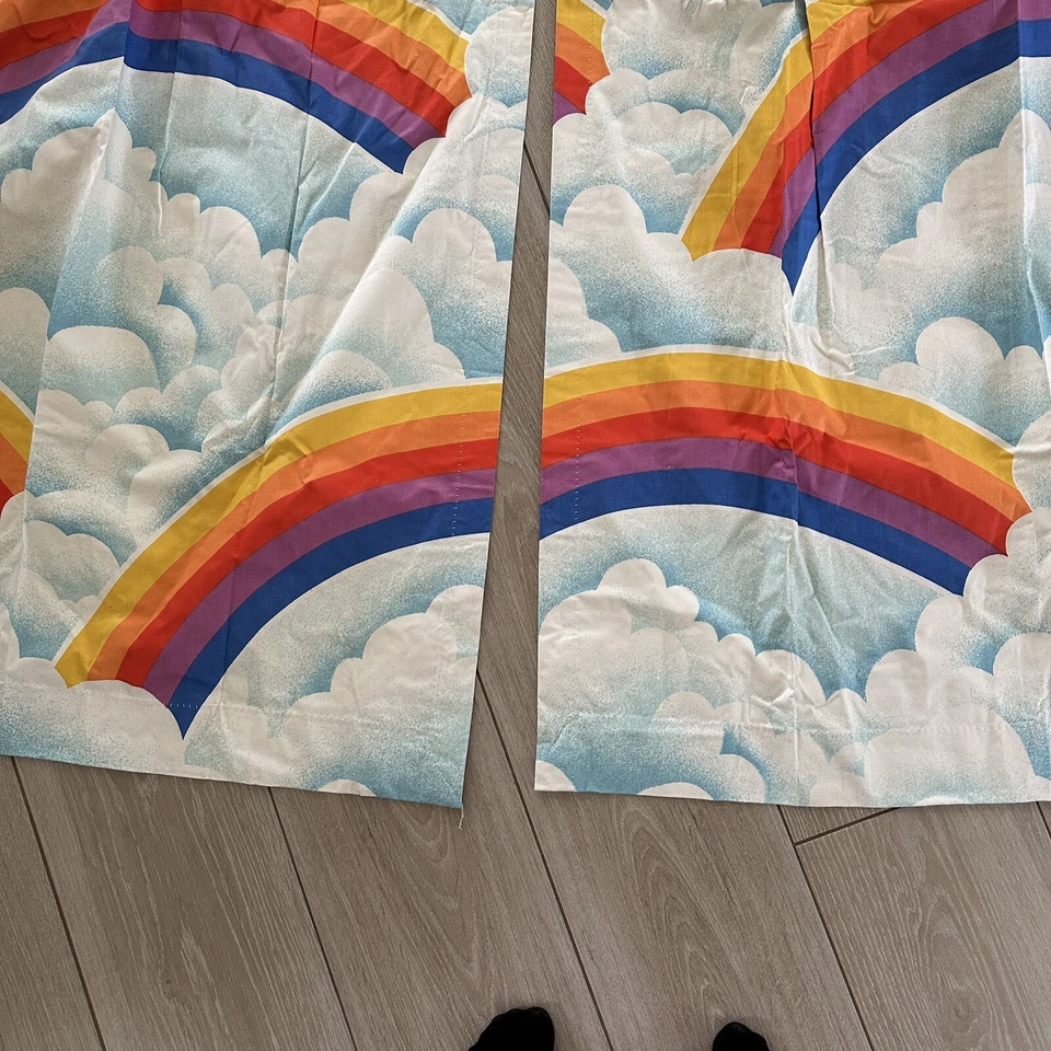 Juego de 2 paneles de cortina cortinas vintage Sears Roebuck Rainbow Clouds plisados Foto 3 de 4