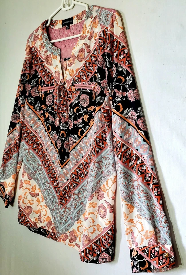 Blusa My Michelle Mujer Talla XL Multicolor Geométrica Mangas Largas Ropa Informal Foto 2 de 4