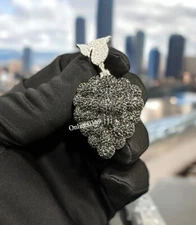 Flooded Iced Classy Black Berry Pendant For Him In D/VVS Moissanite 925 Silver