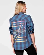 Zumba Convention Button Down Shirt  Blue  ZINCON  XS S L XL XXL  Free Ship