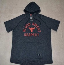 Under Armour x Project Rock Respect Short Sleeve Hoodie 1326409 001 NWT