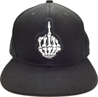 Skull Skeleton Finger Salute Embroidery Hip-Hop Flat Bill Snapback Cap Hat