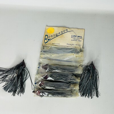 6 Lure Lot Vintage Persuader Weedless Living Rubber Bass Jigs Black Red Flake