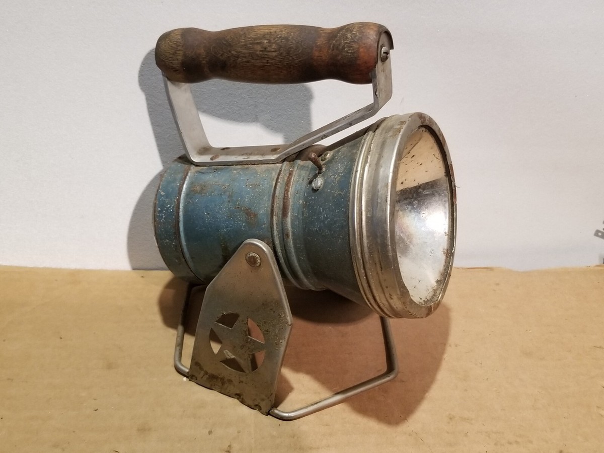 Vintage Railroad Star Headlight Lantern w/ Wooden Handle - Missing