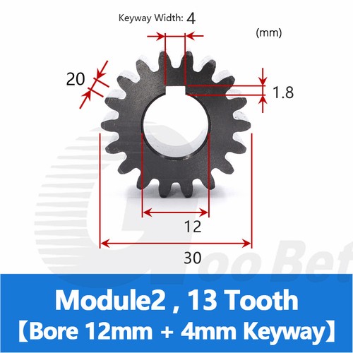 Module 2 Spur Gear C45 Steel Black Oxided Pinion 12-30 Tooth Keyway 10-32mm Flat - Picture 15 of 146