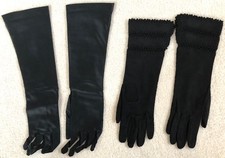 2 Pair Vintage Long Black Sz 6-1/2 Leather Suede Silk Gloves Viola Weinberger