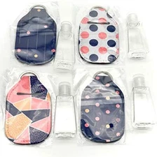 Set of 4 Keychain Sanitizer Bottle Holders with Graphics & 4 Travel Size Bottles