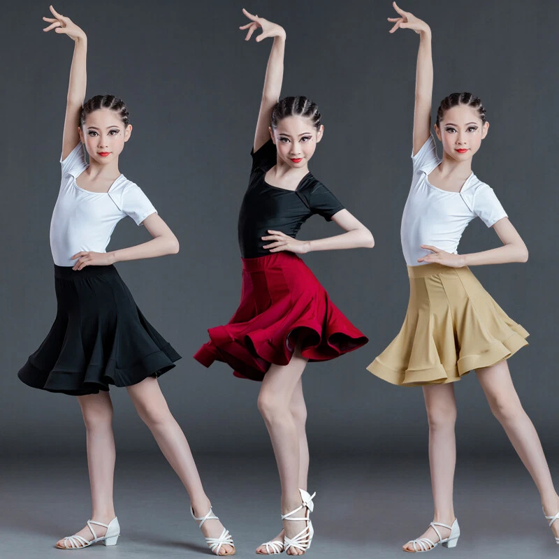 Girl Big Swing Falbala Dance Skirt Ballroom Rumba Latin Dancewear Solid Fashion - Image 4 of 4